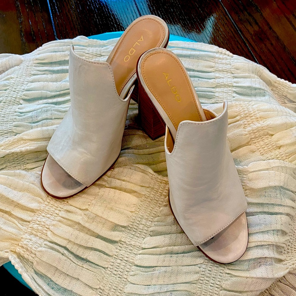 White Aldo Mule Heels